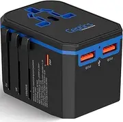 International Power Adapter, Ceptics World Travel USB-C QC 3.0 with PD Plug Adaptor Kit - 3 USB Ports Wall Charger Type I C G A Outlets 110V 220V A/C - 5V D/C - EU Euro US UK - All in One