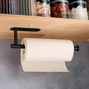 Paper Towel Holder Under Cabinet, Kitchen Towel Rack Wall Mounted Paper Roll Dispenser Self-Adhesive Bath Organizer Accessories for Toilet Papers(Black-A)