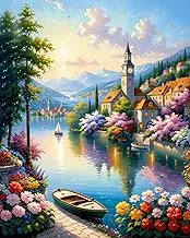 Paint by Numbers for Adults, Canvas DIY Acrylic Adult Paint by Number Kits Paintworks Lake Artwork Wthout Frame, 16x20 Inch