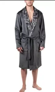 New Mens Natori Kasem Volcanic Ash Tiger Print Shawl Collar Velour Bath Robe M