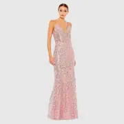 Mac Duggal Pink Embellished Plunge Neck Sleeveless Trumpet Gown 2