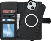 [Cavor] Wallet Case for iPhone 13/ iPhone 14 6.1" Leather Case 2 in 1 Magnetic Detachable Flip Cover Support Magsafe Charging with Stand Feature Card Slots-Black