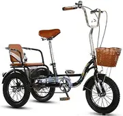 Three Wheel Bike, 14in Adult Tricycle with Rear Seat Adjustable H&Lebars Three Wheel Cruiser Bike for Recreation Shopping Picnics Exercise Cycling Pedalling