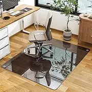 GLSLAND Office Chair Mat, 46" x 55" Tempered Glass Floor Mat for Office Chair on Carpet, 1/5" Thick Computer Floor Mat with 4 Anti-Slip Pads, Blue & Grey