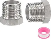 uxcell 2 Pcs 304 Stainless Steel Reducer Hex Bushing G1/2" Male x G3/8" Female Threaded Reducing Pipe Adapter Fitting with PTFE Tape for Plumbing, Fuel Lines, and Pneumatic Systems