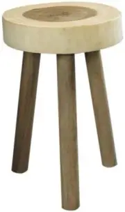 Stool PADMAS PLANTATION Backless Round Top 3-Legged Base Tripod Beige Chestnut