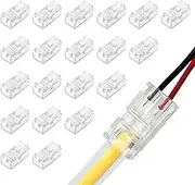 20 Pieces 2-Pin 8mm LED COB Strip Connector, Transparent Solderless LED Linghting Adapter, Quick Connector Extension Terminal for LED Strip Lights, Gapless Track Lighting Connectors