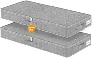 Low UnderBed Storage Bags, 12CM High Shallow Under Bed Storage Boxes With Lids, Thin Under Sofa Storage Organizer W/Sturdy Structure, Foldable UnderBed Clothes Storage For College Dorm, 2 Pack