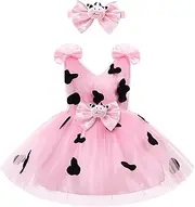IMEKIS Toddler Girls Tulle Dress Headband Strawberry Cow Tutu Birthday Party Outfit Cake Smash Photo Shoot 1-6T