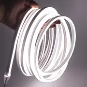XUNATA 12V Flexible Neon LED Strip Lights, SMD 2835 120leds/m Waterproof IP65 Rope Ribbon (6x12mm) for Indoor Decor Commercial Decking (5m (with Power Supply), White)