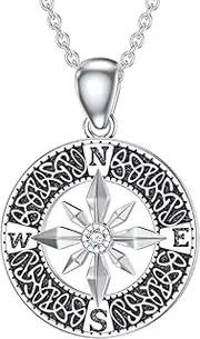 BETHZA Compass Necklace S925 Sterling Silver Diamond/Moonstone Compass Necklace Graduation Friendship Talisman Travel Pendant Necklace Inspirational Graduation Gift Jewelry Gifts for Women