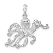 Sterling Silver De-Ani Rhodium-Plated Polished Textured Octopus Pendant