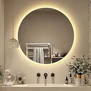 400mm Round Frameless LED Illuminated Bathroom Mirror, Wall Mounted Touch Sensor Vanity Mirror, Backlit, Makeup, IP44 Rated (Color : Warm Light, Size : 40cm Vanity Mirror)