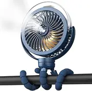 Portable Misting Stroller Fan with 6000mAh Battery, Flexible Tripod, LED Light, 2 Mist Modes, Dark Blue