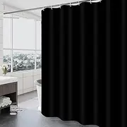 DEARARTBath Black Shower Curtain Liner for Bathroom, 180cm*180cm Fabric Shower Curtain Set with Grommet and 12-Hooks, 100% Waterproof Easy Care Easy Clean Machine Washable Mildew Resistant