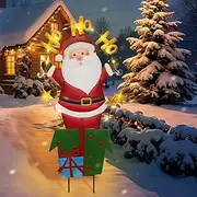 Solar Christmas Lights Outdoor Garden Stakes, 28in Metal Santa Claus Yard Signs with LED String Lights, Waterproof Christmas Decor for Xmas Lawn Pathway Patio Party Winter
