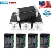 【US】4Axis Nema23 3A Stepper Motor 425oz-in 112mm 2.8Nm Dual Shaft+DMA860S Driver