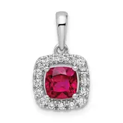 14k White Gold 1/4 Ct. Lab Grown Diamond VS/SI+ G+ July Birthstone Lab Created Ruby Halo Pendant