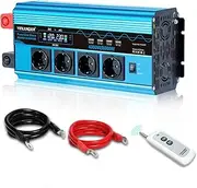 Inverter 4000 W Voltage Converter Pure Sine Wave 12 V 230 V with 4 European Sockets and 4 USB Ports LCD Voltage Display / 8000 W