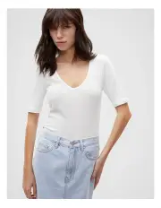 [Seed Heritage] V Neck Half Sleeve Tee in Cloud Cream