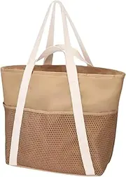 [LeoLeoii] Beach Vacation Tote - Waterproof Sandproof Beach Bags With Zipper - Fashion Travel Vacation Must-Have For Makeup Slippers Towels Phones Shirts Sunscreen