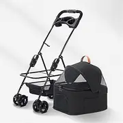 Cat Dog Pet Strollers with Detachable Cup Holder, Premium Pushchair Dog Strollers for Small Medium Dogs Lightweight Pram Breathable Zipperless Entry Cat Stroller 360° Wheels(Black)