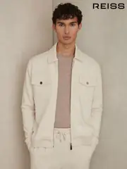 Reiss Off White Medina Interlock Zip-Through Overshirt (AM9732) | $350