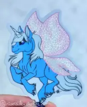 Faerie Uni Neopets Vinyl Glitter Sticker 3" Original Cartoon Art Fairy Unicorn