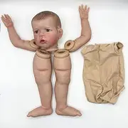 MineeQu 24 Inch Hand Drawing Hair Already Painted Kits Realistic Reborn Baby Doll Parts with Detailed Painting Veins Lifelike Newborn Awake Doll Kits Fabric Body Eyes Included
