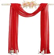 PATYDEST Wedding Arch Draping Fabric Red Drapery 20FT Sheer Chiffon Backdrop Curtains 1 Panel Sheer Arch Fabric Drape Arch Decorations for Wedding Ceremony Wedding Archway Drapes Party Ceiling Decor