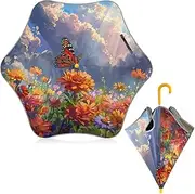 [ODAWA] Butterfly with Colorful Daisies Kid Umbrella J Handle Golf Stick Umbrella Umbrellas for Toddler Boys Girls