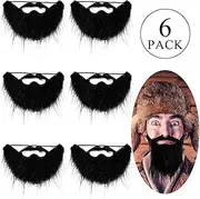Blulu Fake Beards Black Funny Self Adhesive Novelty Fake Beard Mexican Costume Pirate Detective Mustache for Masquerade Party, Black