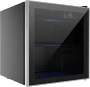 YOPOWER Mini Bar Fridge Cooler - 65 Can Beverage Refrigerator Black Glass Door for Beer Soda or Wine –Small Drink Dispenser Machine for Home, Office or Bar, 46L