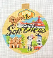 Hand-painted Needlepoint Canvas, San Diego 4" Circle, 18" mesh, NEW