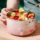 Double Wall Dinosaur Instant Noodle Bowl Stainless Steel Salad Bowl Kids