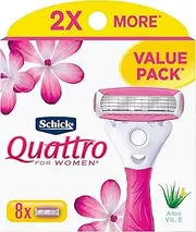 Schick Quattro Womens Razor for Shaving Refllls, Razors for Women Value Pack, Ladies Razors for Legs - 8 Count