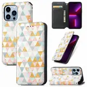CaseNeo For Apple iPhone 13 Pro Max Leather Wallet Flip Case With RFID Blocking Credit Card Holder Slots Cover - Nordic Rhombus