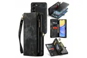 CaseMe For Samsung Galaxy A25 5G Zipper & Detachable Retro Leather Pouch Wallet Flip Purse Bag Detachable Phone Case Cover (Black)
