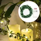 String Light 50LED Battery Powered Fake Green Leaf Wedding Party Decor
