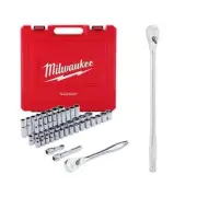 Milwaukee Ratchet+Socket Set w/Extended Ratchet 1/2" Drive SAE/Metric (48-Piece)