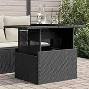 Garden Table Garden Table with Glass Top Black 100x55x73 cm Poly Rattan