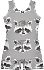 [FRODOTGV] Cute Raccoon Grey Leotards for Girls Gymnastics with Shorts Toddler Tumbling Outfit for Exercise, Playing, Biketard