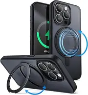 JETech 360 Degree Rotatable Ring Case for iPhone 15 Pro Max 6.7-Inch Compatible with MagSafe, Slim Shockproof Phone Cover with Stand & Ring Holder (Black Titanium)