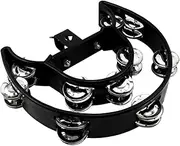 Drum Set Tambourine with Mounting Eye Bolt,Hi Hat tambourine(Black,Red) (10 double rows of jingles, Black)