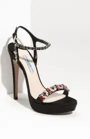 NIB Prada JEWELED Crystal Satin Black Platform Sandal Heels Shoe EUR 39.5