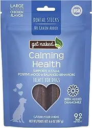 Get Naked Calming Dental Sticks for Dogs – Grain-Free Chicken Flavor, Anxiety Relief with Chamomile, Passion Flower, No CBD, Tartar Control, Gluten-Free – Large Sticks 6.6 oz Bag