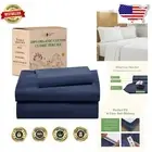 Durable Twin Sheet Set - 100% Organic Cotton, Cooling Percale Weave in Navy Blue