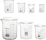 AIMALL 7PCS/Set Low Form Glass Beaker Glass Graduated Beaker Set 5ml-250ml Borosilicate Measuring Lab Glassware Laboratory Measuring Device- Heat-Resistant Laboratory Glassware