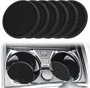 6 Pcs Car Cup Coasters, Non-Slip Drink Holders, Heat-Resistant & Waterproof Cup Mat Insert (2.76", Black), Fits Most Car Models & Office Desks