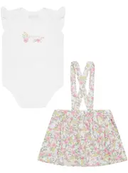 GUESS White Floral Print Onesie and Skirt Set Size: 3/6M, Spandex